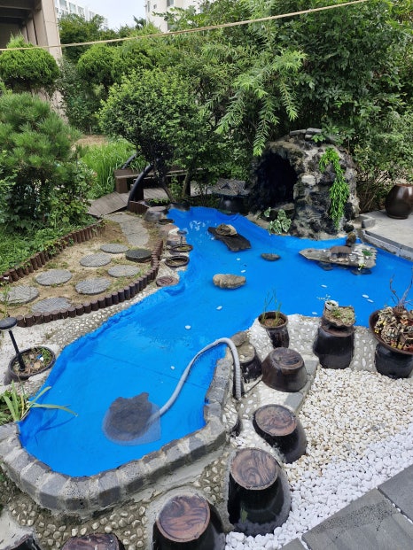 강원 원주 단구동 원주 단구동 주택 마당 연못 FRP 방수 재시공